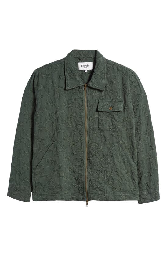 Shop Corridor Floral Embroidered Zip-up Jacket In Green