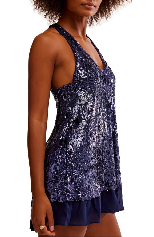 Shop Free People Bejeweled Halter Neck Sequin Minidress In Navy