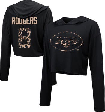 Majestic Threads Women's Majestic Threads Aaron Rodgers Black New York Jets  Leopard Player Name & Number Long Sleeve Cropped Hoodie