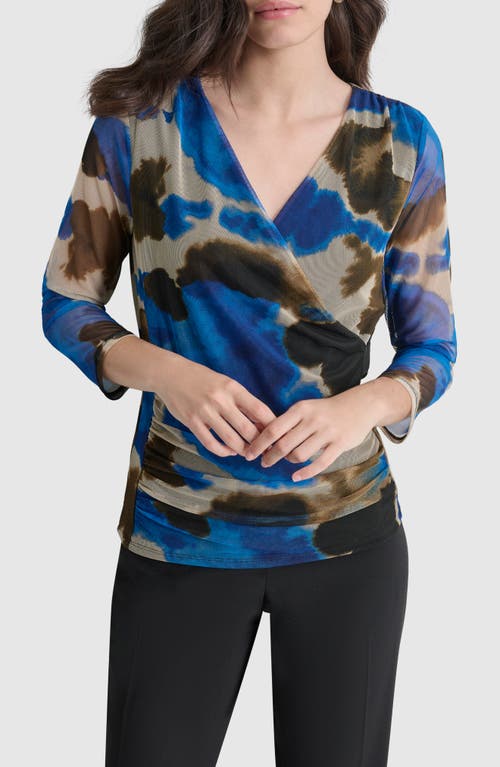 Shop Dkny Print Surplice Mesh Top In Ink Swirl