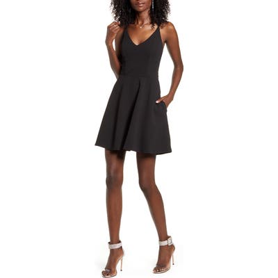 Speechless Scuba Crepe Fit & Flare Minidress, Black