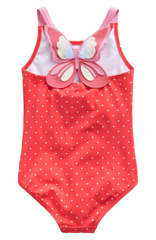 Shop Mini Boden Kids' Butterfly Back One-piece Swimsuit In Coral Spot Butterfly