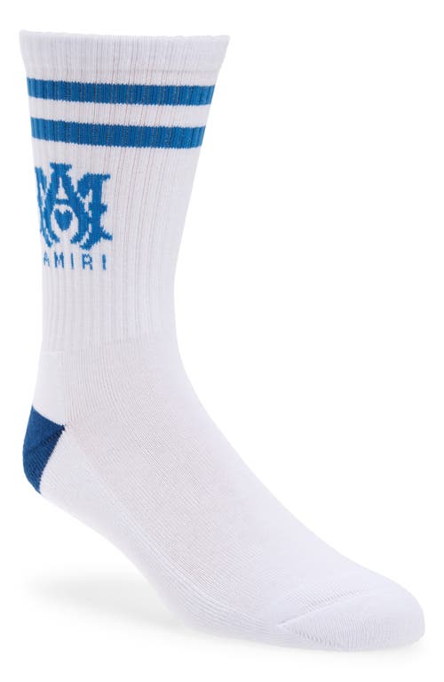 Shop Amiri Ma Stripe Cotton Blend Socks In White Blue