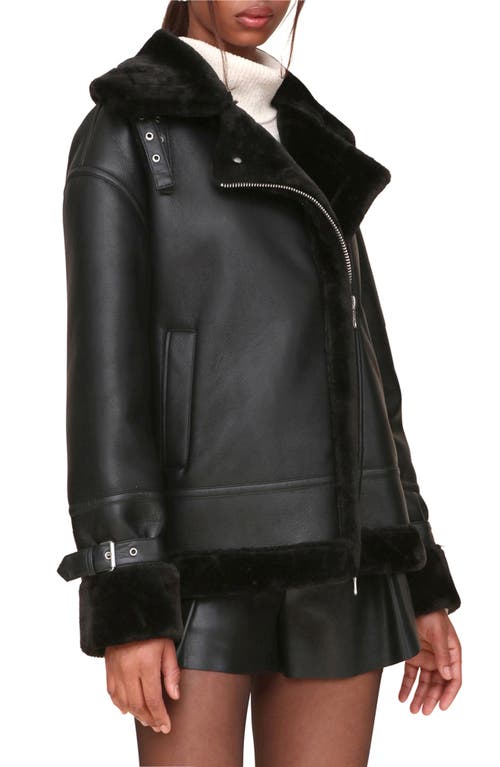 Avec Les Filles Oversize Faux Shearling Moto Jacket In Black