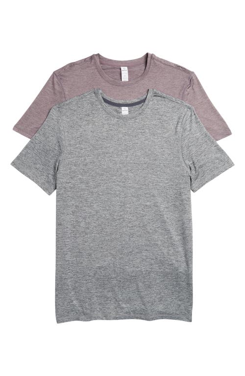 Shop 90 Degree By Reflex 2-pack Stretch Recycled Polyester Crewneck T-shirt In Heather Grey/purple