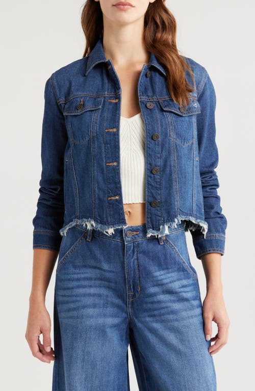 HIDDEN JEANS Frayed Denim Crop Jacket in Dark Wash 