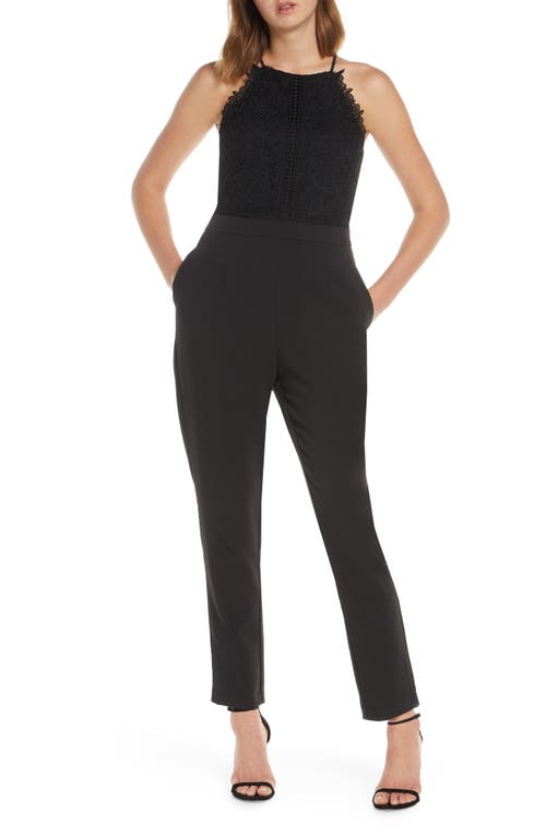 Adelyn Rae Adelyn Raw Alessia Lace Mix Sleeveless Jumpsuit in Black