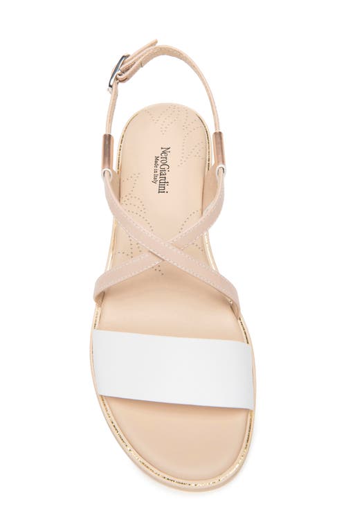 Nerogiardini Mixed Leather Crisscross Slingback Sandals In White