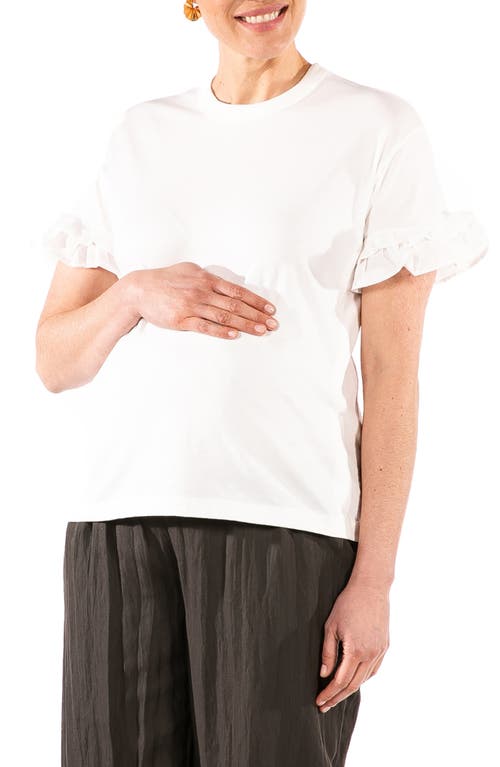 Loyal Hana Joey Ruffle Sleeve Maternity/Nursing T-Shirt in White