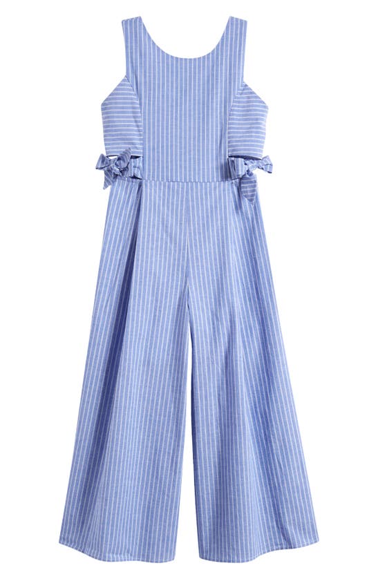 Ava & Yelly Kids' Cutout Stripe Jumpsuit In Chambray