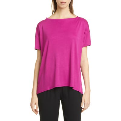 Eileen Fisher Boat Neck Short Sleeve T-Shirt, Pink