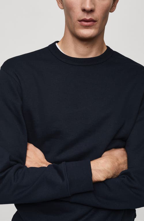 Mango Microstructure Crewneck Sweater In Dark Navy