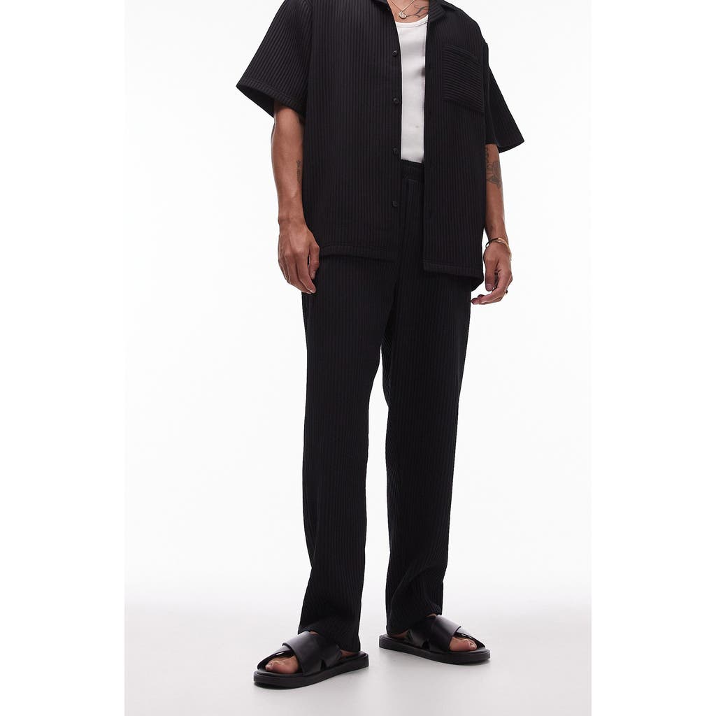 Shop Topman Ribbed Wide Leg Pants In Black