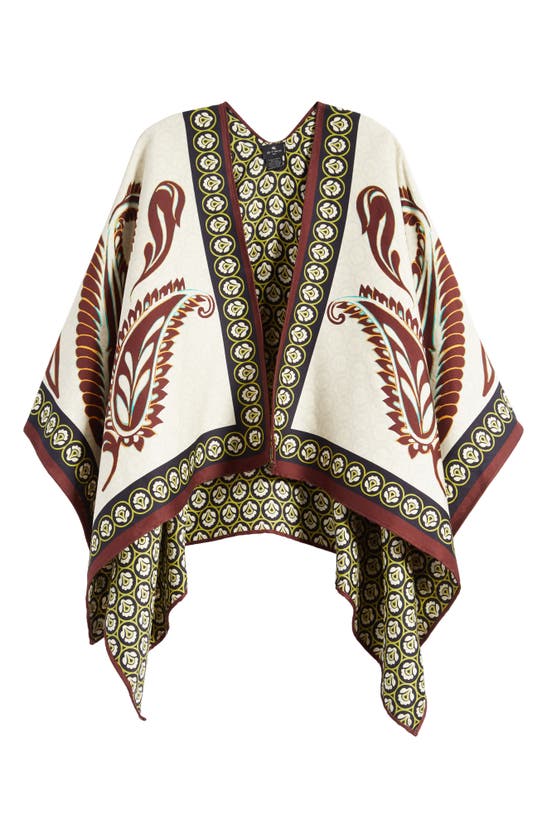 Shop Etro Mixed Print Cotton Reversible Cape In Ivory Multi