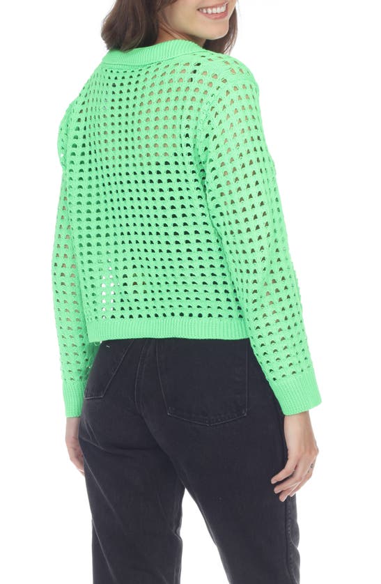 Shop Rain Open Stitch Button Front Cardigan In Lime