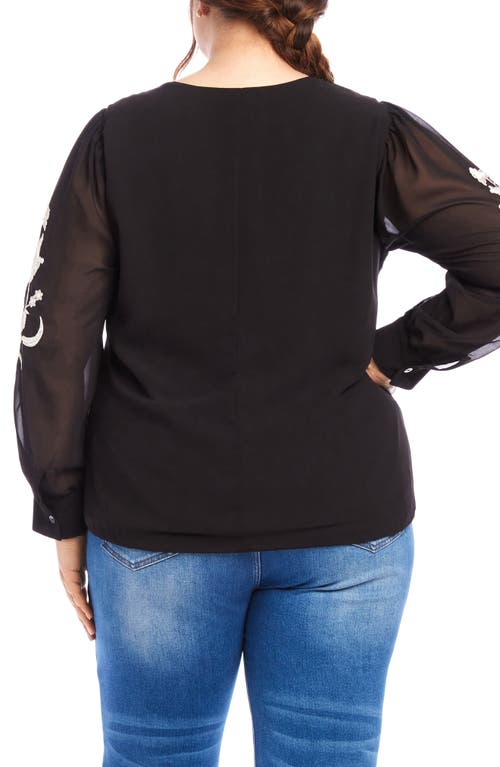 Karen Kane Plus Embellished Blouson Top In Black/ivory