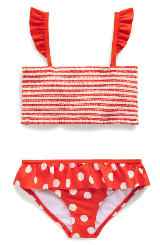 Shop Mini Boden Kids' Smocking Pretty Two-piece Swimsuit In Poppy Red Spot