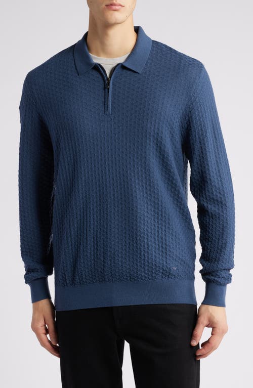 Emporio Armani Textured Wool Quarter Zip Sweater In Blue