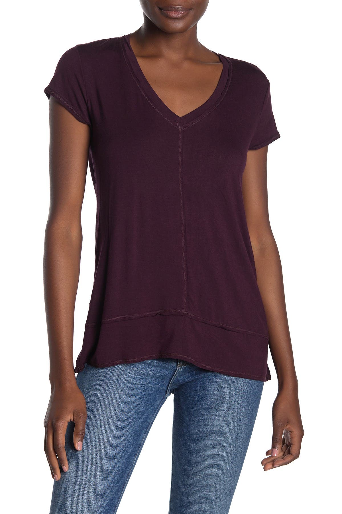 H By Bordeaux V-neck Tunic T-shirt In 