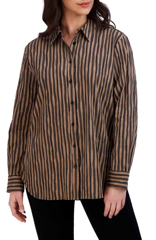 Foxcroft Crinkled Button-up Boyfriend Shirt In Brown