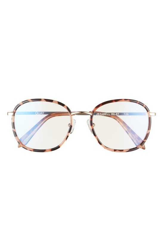 Quay Jezabell Inlay 51mm Round Blue Light Blocking Reading Glasses In Tort Gold / Clear Blue Light