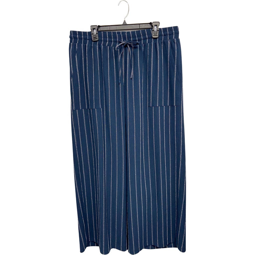 Shop Ruby & Wren Pinstripe Wide Leg Pants In Patriot Blue/white