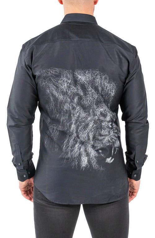Maceoo Fibonacci Lionchalk Black Contemporary Fit Button-up Shirt In Black