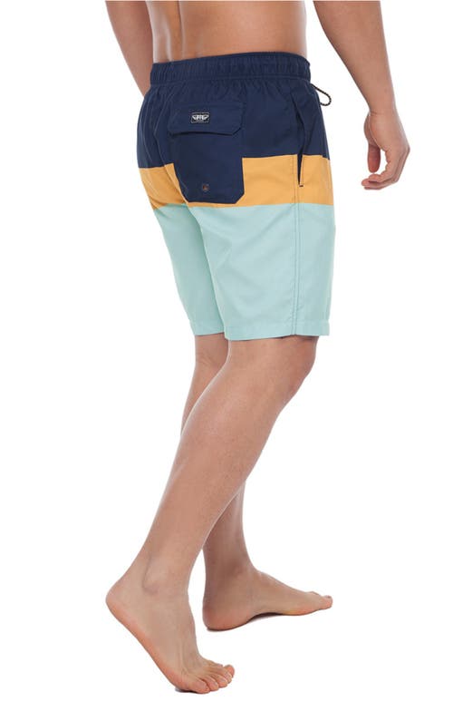 Rokka&rolla All-day Comfort Mesh-lined Swim Trunks In Navy Mustard