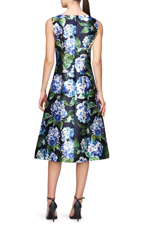 Shop Kay Unger Giavanna Floral A-line Midi Dress In Midnight Blue