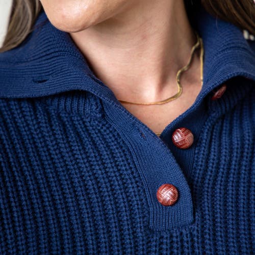 Shop Hope & Henry Organic Spread Collar Sweater In Navy Cardigan Stitch