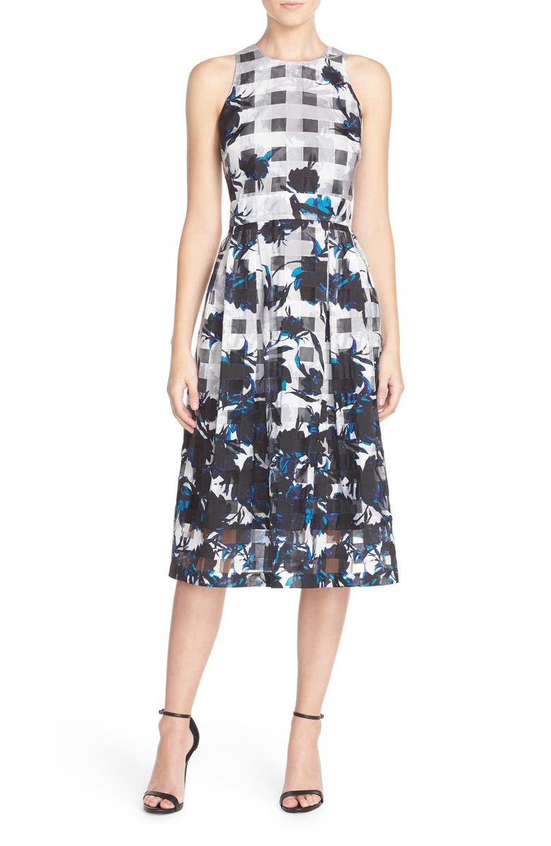 Ivanka Trump Pleated Print Organza Midi Dress | Nordstrom