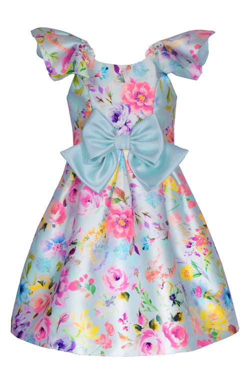 Iris & Ivy Kids' Floral Bow Cap Sleeve Party Dress Blue at Nordstrom,