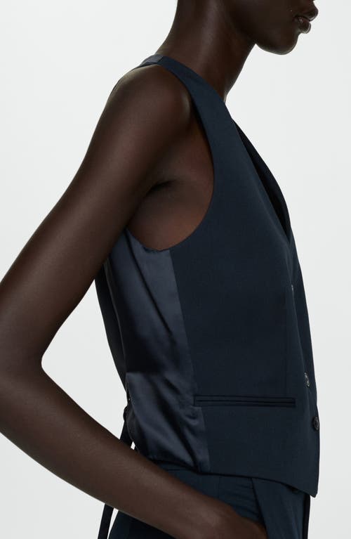 Mango Stretch Satin Contrast Suit Vest In Dark Navy