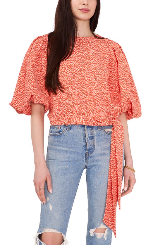 Vince Camuto Bubble Sleeve Tie Front Top In Fireside Vc