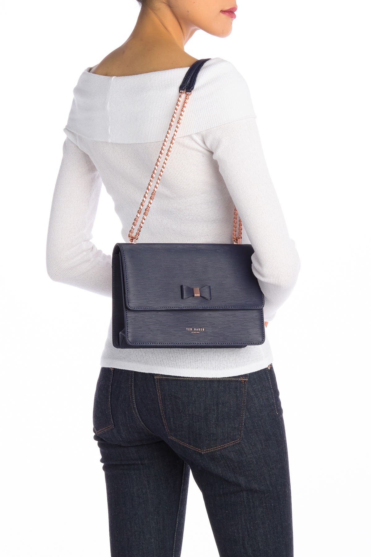 delila bow detail leather cross body bag