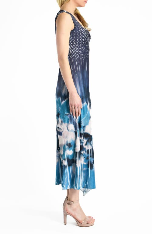 KOMAROV KOMAROV BORDER PRINT CHIFFON & GEORGETTE COCKTAIL DRESS 