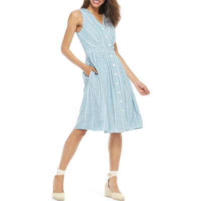Gal Meets Glam Collection Jill Button Front Surplice A-Line Dress, Blue