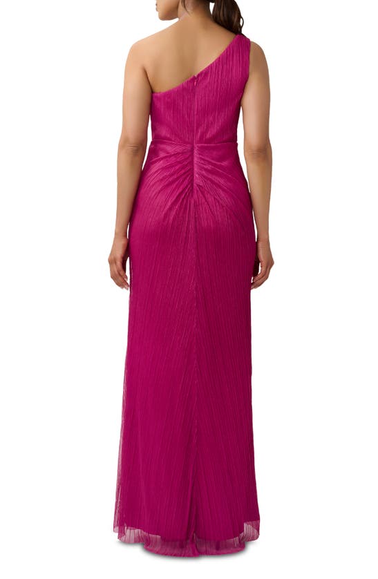 Adrianna Papell Stardust Pleated One Shoulder Gown In Magenta