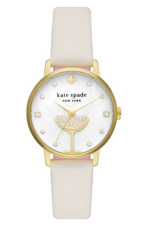 Shop Kate Spade New York Metro Leather Strap Watch, 34mm In Gold/cream