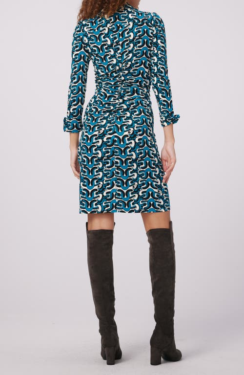 DVF DIANE VON FURSTENBERG SHESKA GEO PRINT RUCHED SHIRTDRESS 