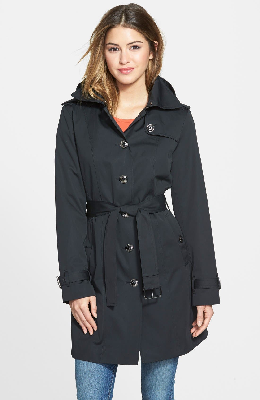 MICHAEL Michael Kors Single Breasted Hooded Trench Coat With Removable ...