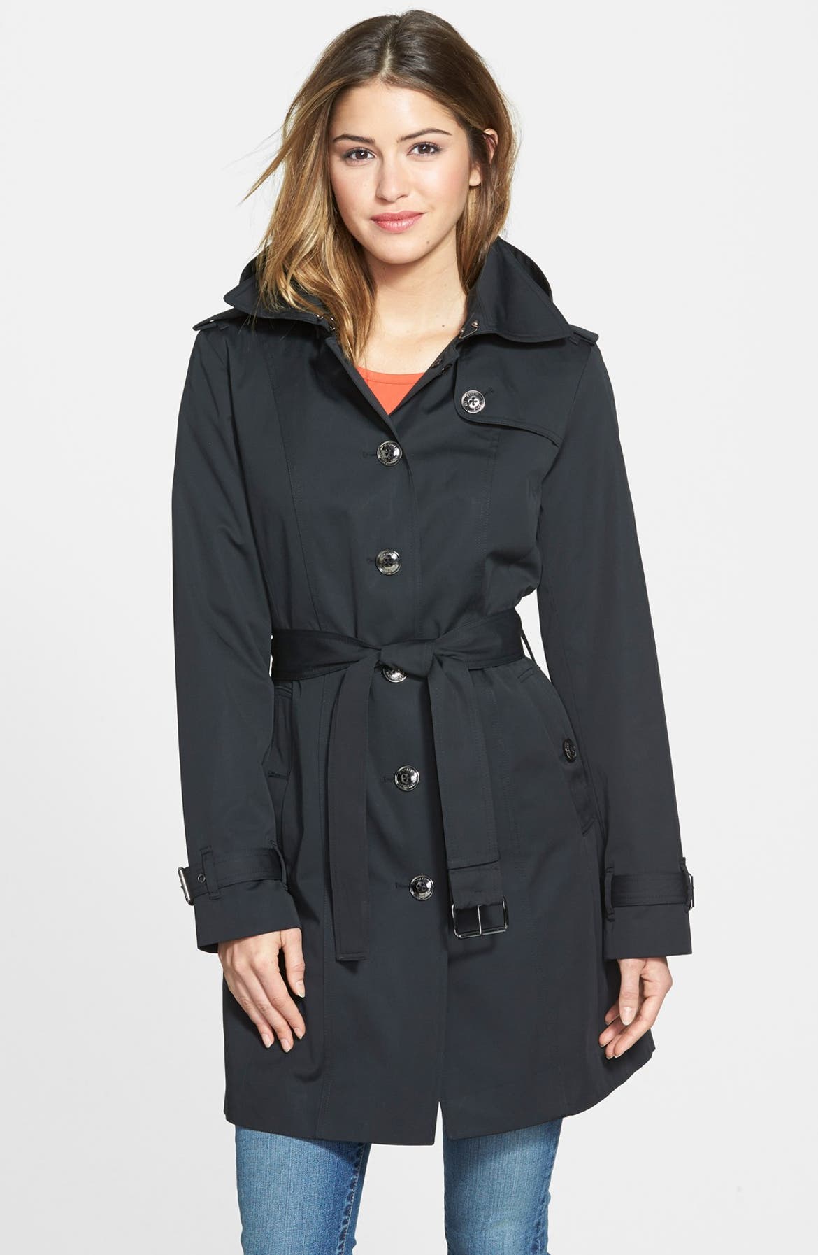 Michael Michael Kors Single Breasted Hooded Trench Coat With Removable