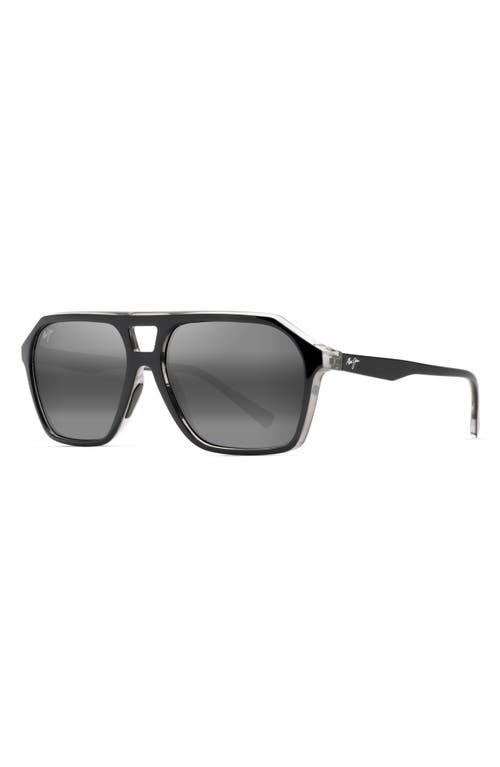 Maui Jim Wedges 57mm Polarized Aviator Sunglasses In Black Gloss/crystal Interior