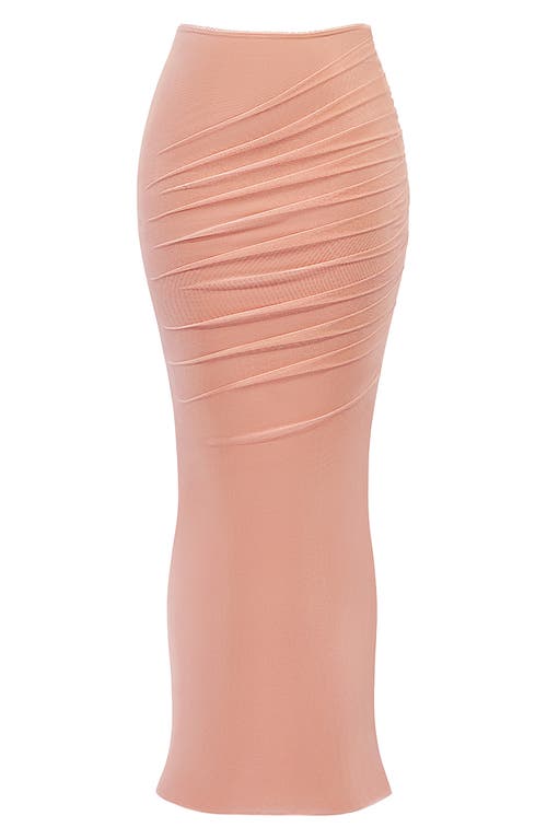 House Of Cb Cassidy Ruched Maxi Skirt In Peach Pearl