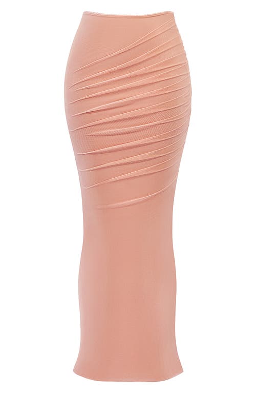 Shop House Of Cb Cassidy Ruched Maxi Skirt In Peach Pearl