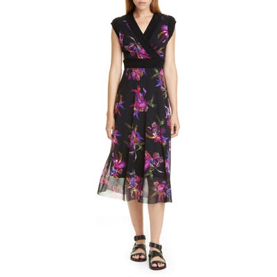 Fuzzi Floral Print Midi Dress, Black