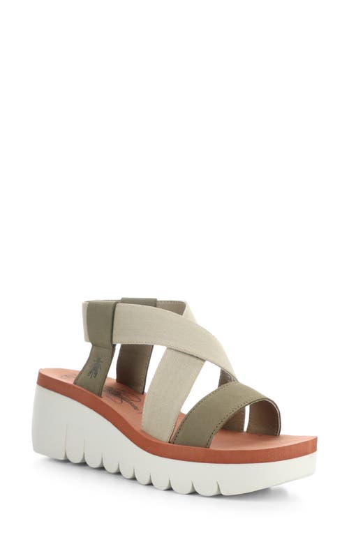 Shop Fly London Yaby Platform Wedge Sandal In Military/beige