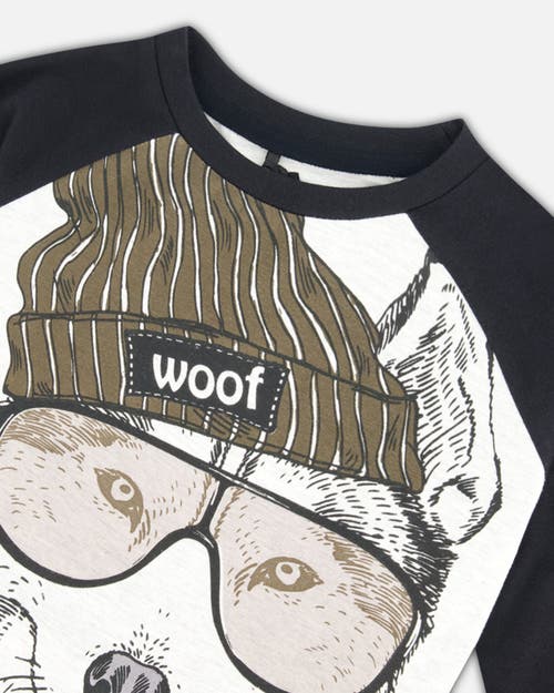 DEUX PAR DEUX DEUX PAR DEUX LITTLE BOY'S RAGLAN T-SHIRT WITH PRINT GRAY MIX AND BLACK