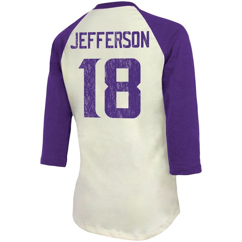 Majestic Fanatics Branded Justin Jefferson Cream/Purple Minnesota Vikings Player Raglan Name & Number Fitted