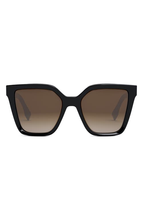 'Fendi Lettering 55mm Geometric Sunglasses in Shiny Black /Gradient Brown at Nordstrom
